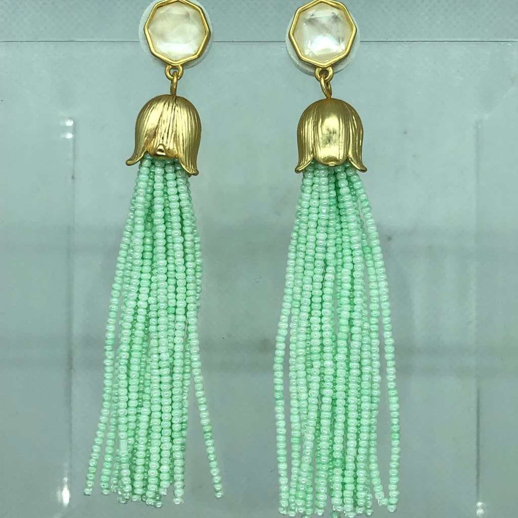 Bellflower Beaded Tassel Earrings